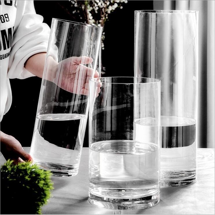 Manufacture Cheaper Cylinder Glass Vase Customized Size Glass Vase for Hotel