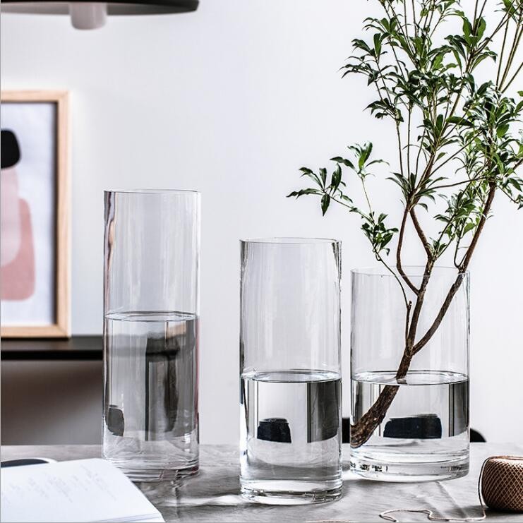 Manufacture Cheaper Cylinder Glass Vase Customized Size Glass Vase for Hotel