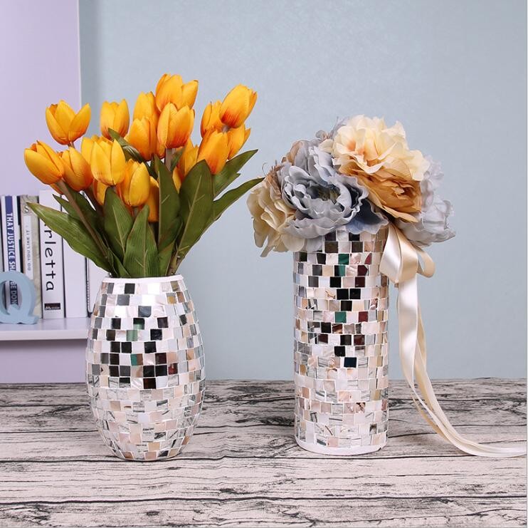 Mediterranean Mosaic Shell Oval Glass Vase Ornaments for Wedding