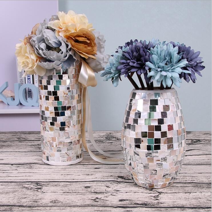 Mediterranean Mosaic Shell Oval Glass Vase Ornaments for Wedding