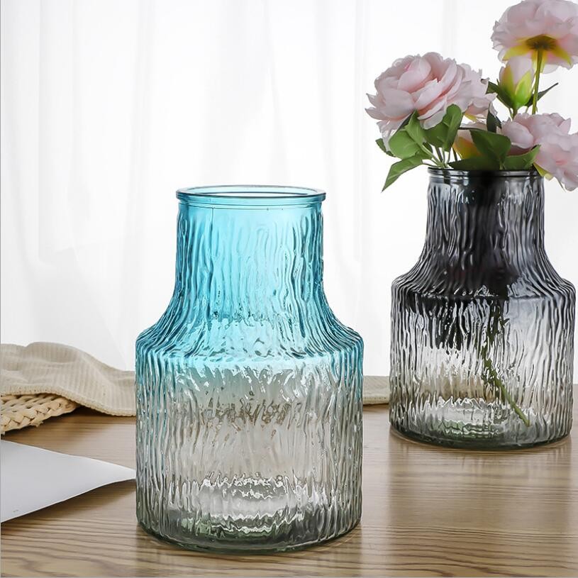 Modern Design Gradient Glass Vase Wide Mouth Glass Vase for Centerpieces Wedding Decoration