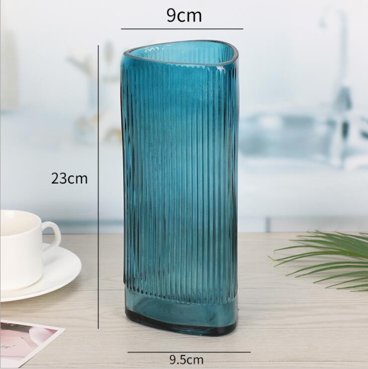 Modern Style Centerpiece Colored Glass Vase Triangle Shape Glass Vase for Bulk