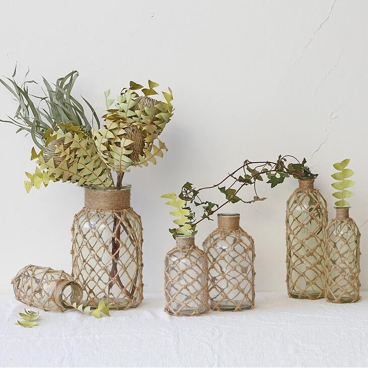 Multi-Size Glass Vases Unique Creative Rope Design Outdoor Glass Vase