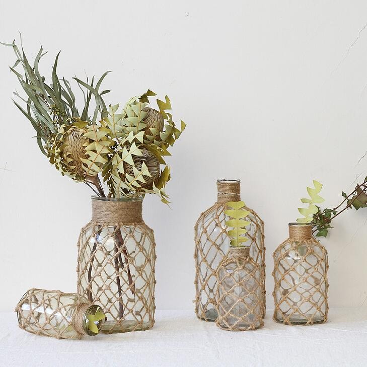 Multi-Size Glass Vases Unique Creative Rope Design Outdoor Glass Vase
