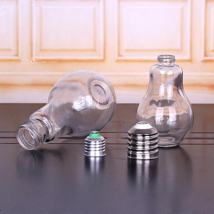 New Empty Bulb Shaped Glass Beverage Bottle with Aluminum Cap