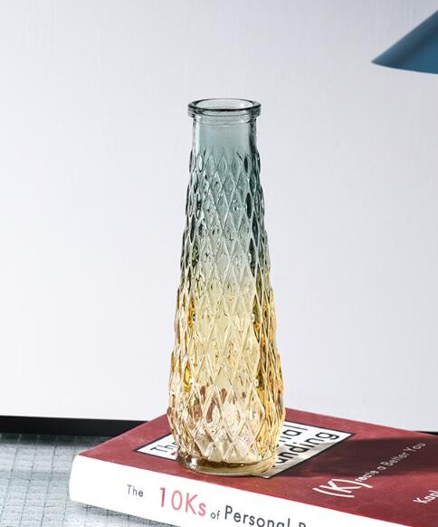 Nordic Mixed Orange and Grey Colour Handblown Glass Vase Cylinder Art Decoration Table Centerpiece