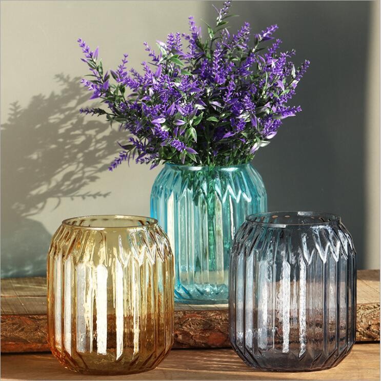 Nordic Small Mouth Glass Vase Jar Colored Glass Vase for Centerpiece