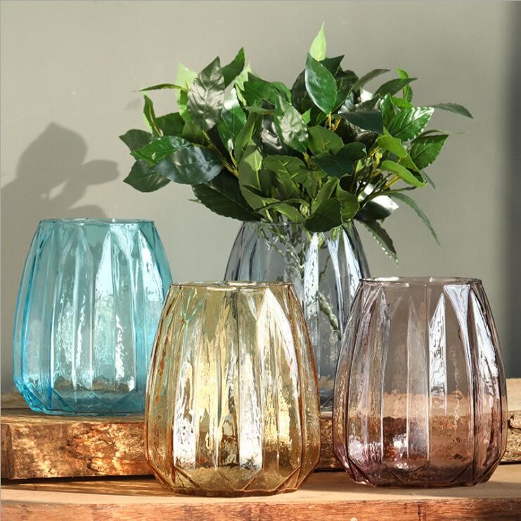 Nordic Small Mouth Glass Vase Jar Colored Glass Vase for Centerpiece