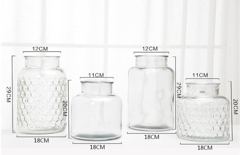 Nordic Style Transparent Hydroponic Glass Vase Honeycomb Emboss Flowers Arrangements Vase
