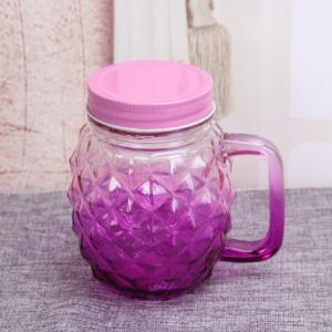 Pineapple Shape Handle Cup Gradient Color Fruit Juice Cold Drink Mason Jar