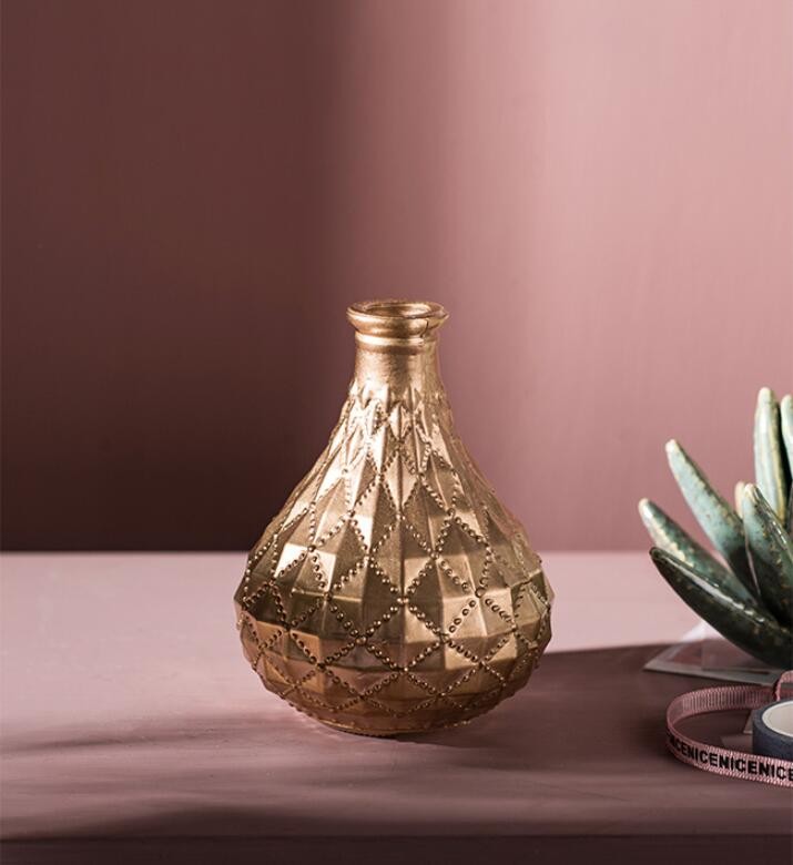 Square Glass Bottle Flower Vase Gold Glass Vase for Home Decor