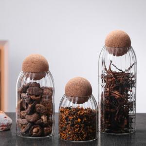 Unique Clear Glass Storage Jar with Airtight Seal Cork Wood Lid Ball