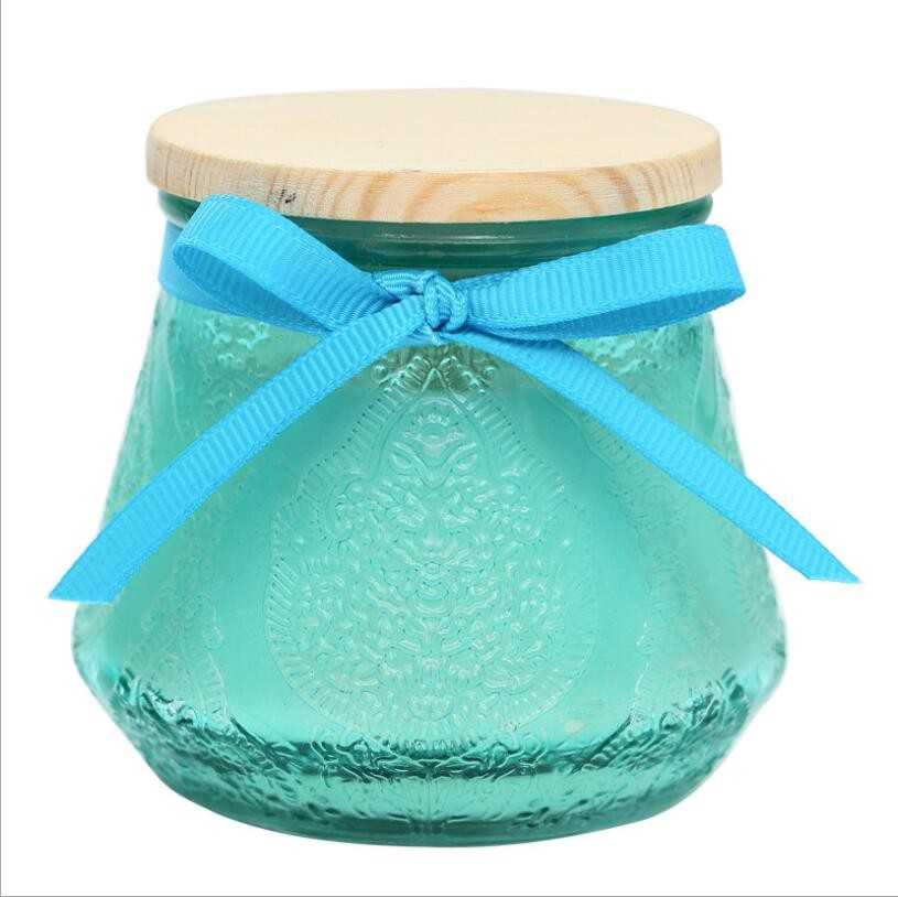 Unique Design Emboss Colorful Glass Candle Jar for Home Decor