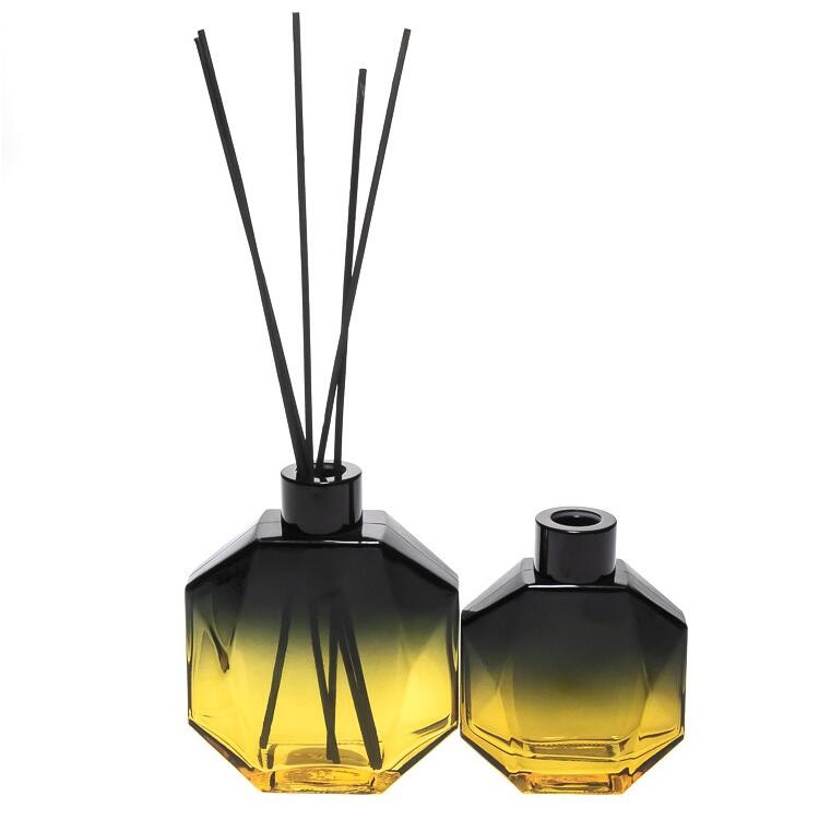 Unique Design Flat Hexagon Glass Reed Diffuser Bottles Grey with Screw Cup