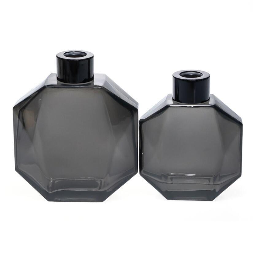 Unique Design Flat Hexagon Glass Reed Diffuser Bottles Grey with Screw Cup