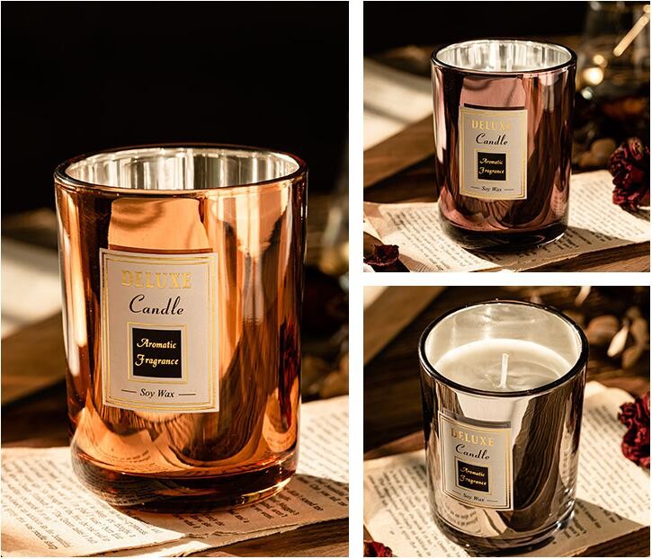 Unique Empty Customized Label Luxury Electroplated Glass Candle Jar