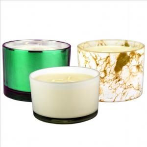 Unique Marbling Large 3 Wickes Glass Candle Container Wide Mouth Glass Candle Jars