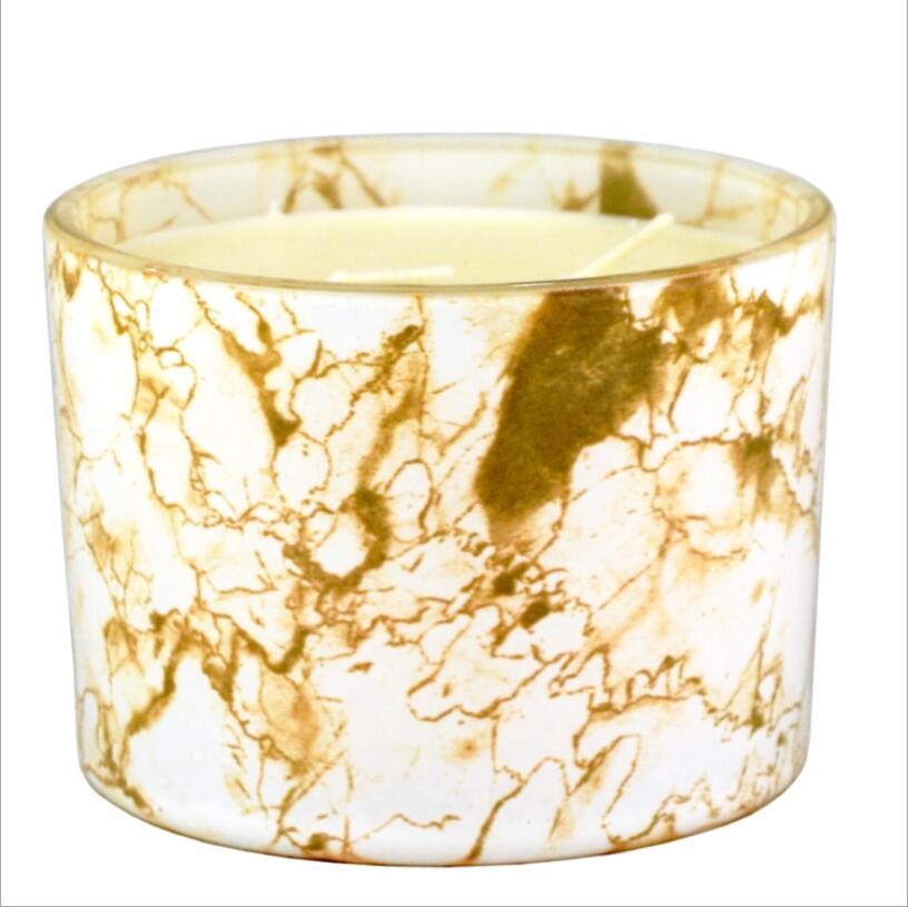 Unique Marbling Large 3 Wickes Glass Candle Container Wide Mouth Glass Candle Jars