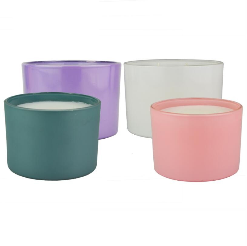 Unique Marbling Large 3 Wickes Glass Candle Container Wide Mouth Glass Candle Jars