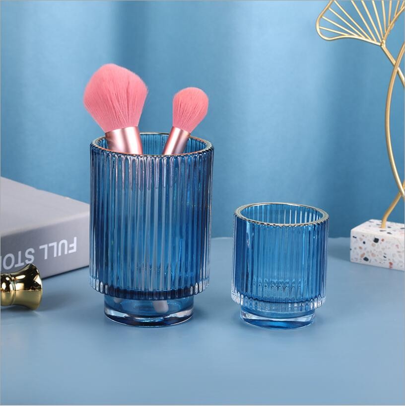 Unique Nordic Style Wholesale Wedding Decoration Glass Candle Jar with Gold Rim