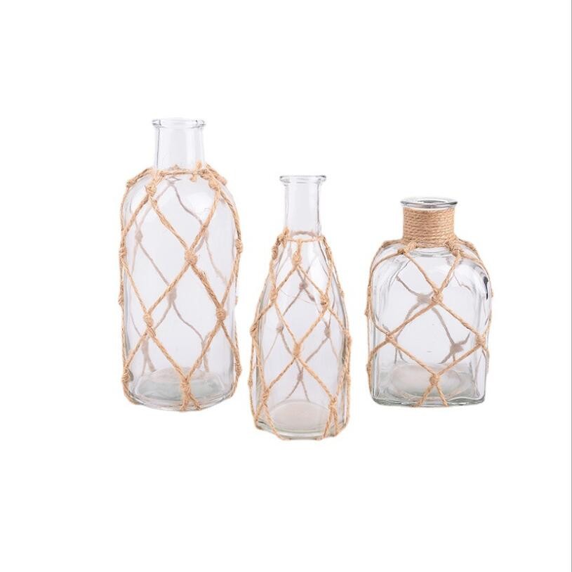 Vintage American Round Glass Vase Rustic Style Color Glass Bottle with Rope