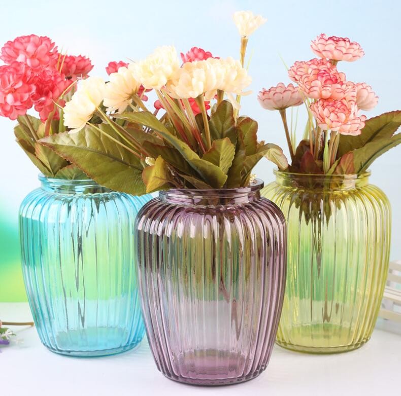 Vintage Style Glass Vase Spraying Colorful Round Flower Glass Vase