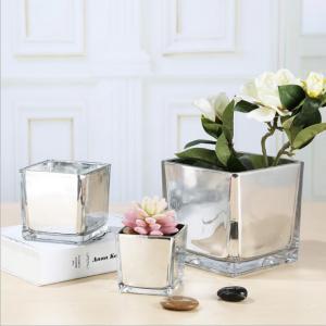 Wholesale 6 Inch Electroplate Cube Square Silver Glass Vase for Sale