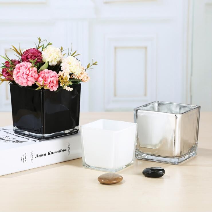 Wholesale 6 Inch Electroplate Cube Square Silver Glass Vase for Sale