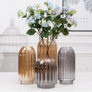 Wholesale Cheap Amber Glass Vase Wide Mouth Decorative Glass Vase