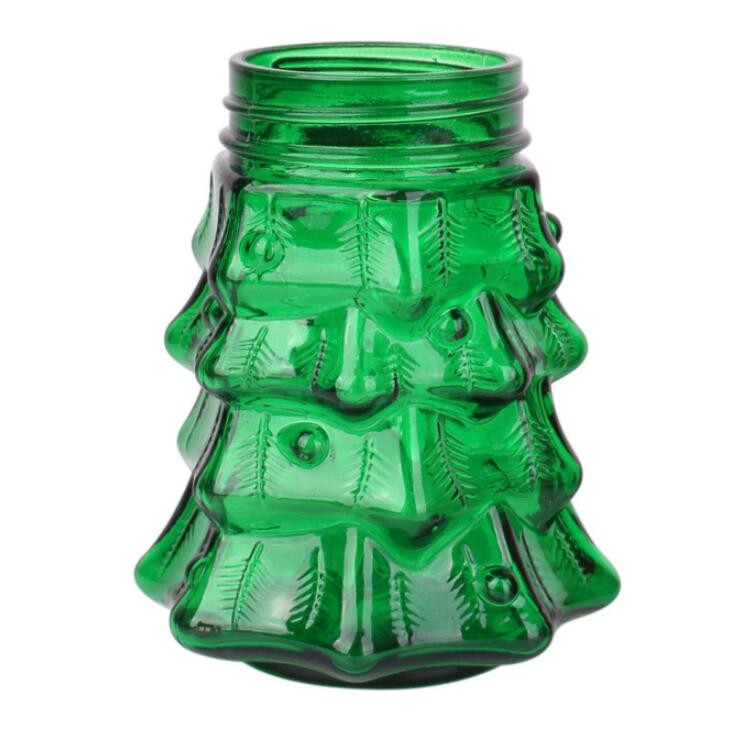 Wholesale Decorative Tree Shape Glass Candle Holder Green and Red Glass Candle Jar for Party