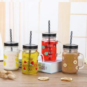 Wholesale Food Grade Glass Mason Jar Cups with Lid and Straw