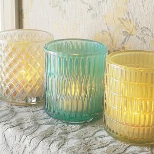 Wholesale Luuxurious Iridescent Embossed Glass Candle Jar for Home Decoration