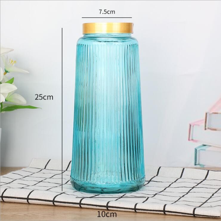 Wholesaler Beautiful Glass Flower Vase Jar with Golden Rim Decor