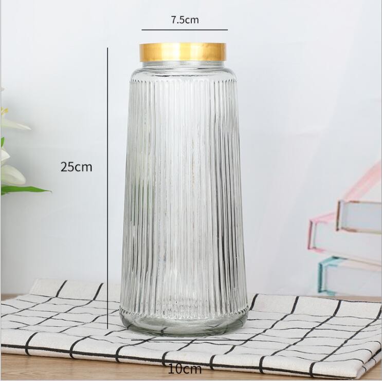 Wholesaler Beautiful Glass Flower Vase Jar with Golden Rim Decor