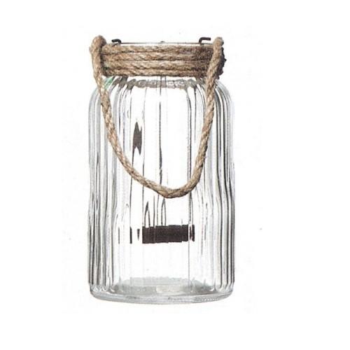 Clear Glass Jar Tealight Holder With Metal Holder Inside With Rope Handle 