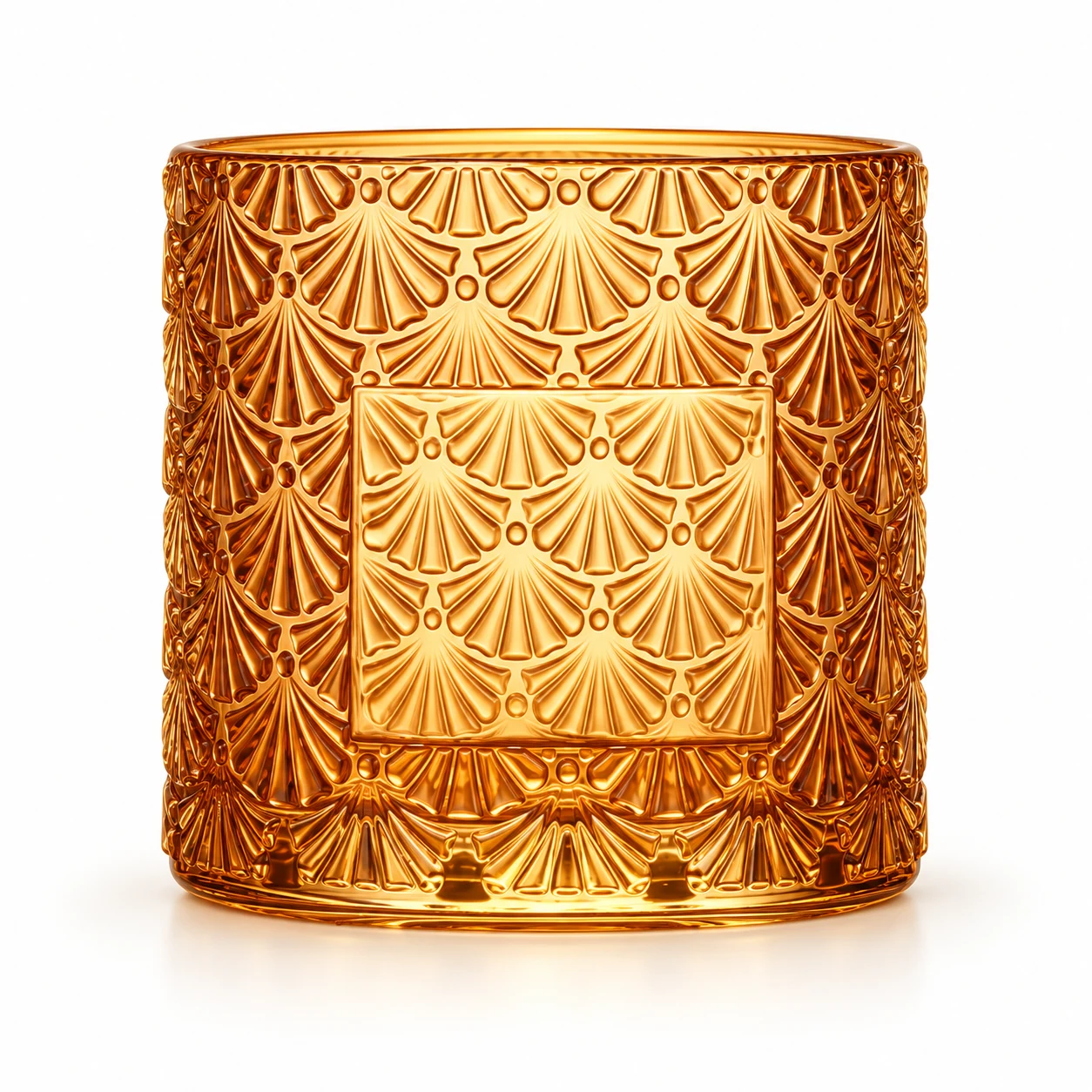 550ml Fan-Pattern Glass Candle Jar with Wooden Lid — amber glass