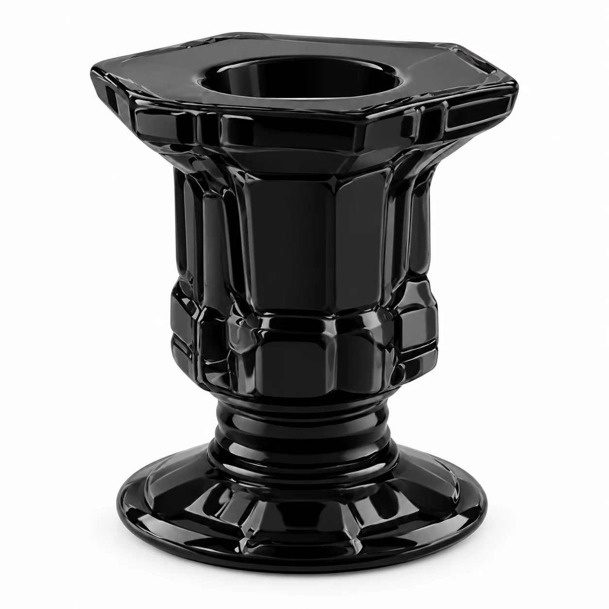 Faceted Pedestal Glass Candle Holder - VSS-CH-05 — black