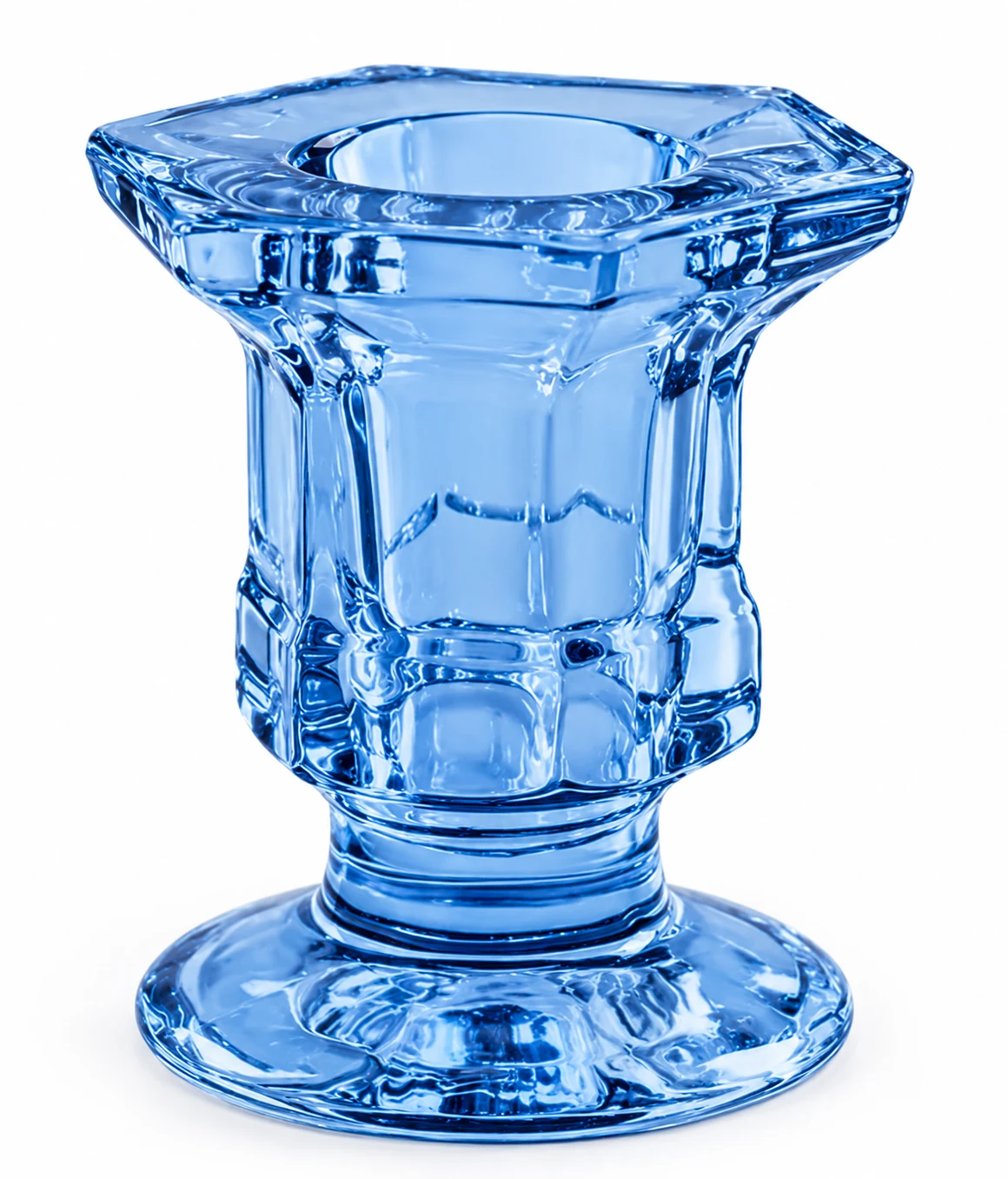 Faceted Pedestal Glass Candle Holder - VSS-CH-05 — blue