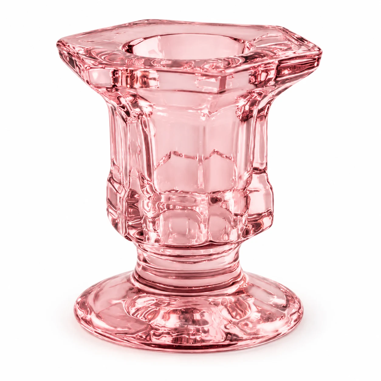 Faceted Pedestal Glass Candle Holder - VSS-CH-05 — pink