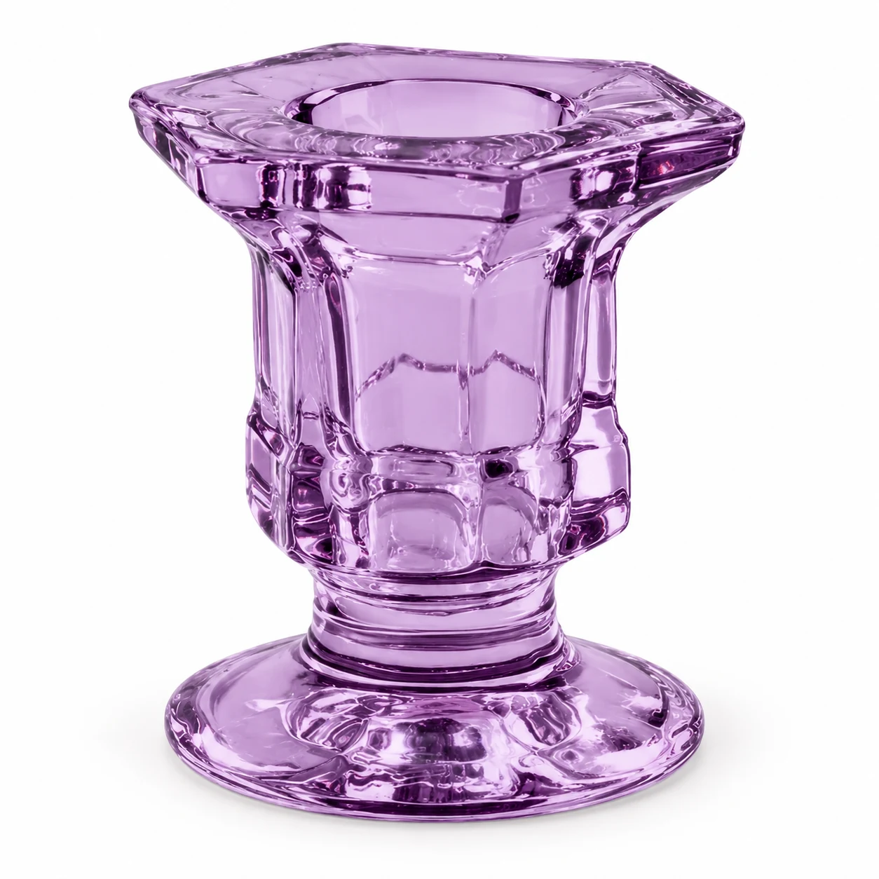 Faceted Pedestal Glass Candle Holder - VSS-CH-05 — purple