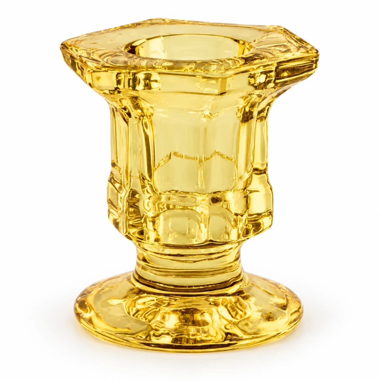 Faceted Pedestal Glass Candle Holder - VSS-CH-05 — yellow