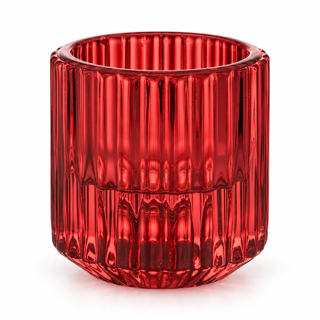 Fluted Glass Candle Holder - VSS-CH-06 — red