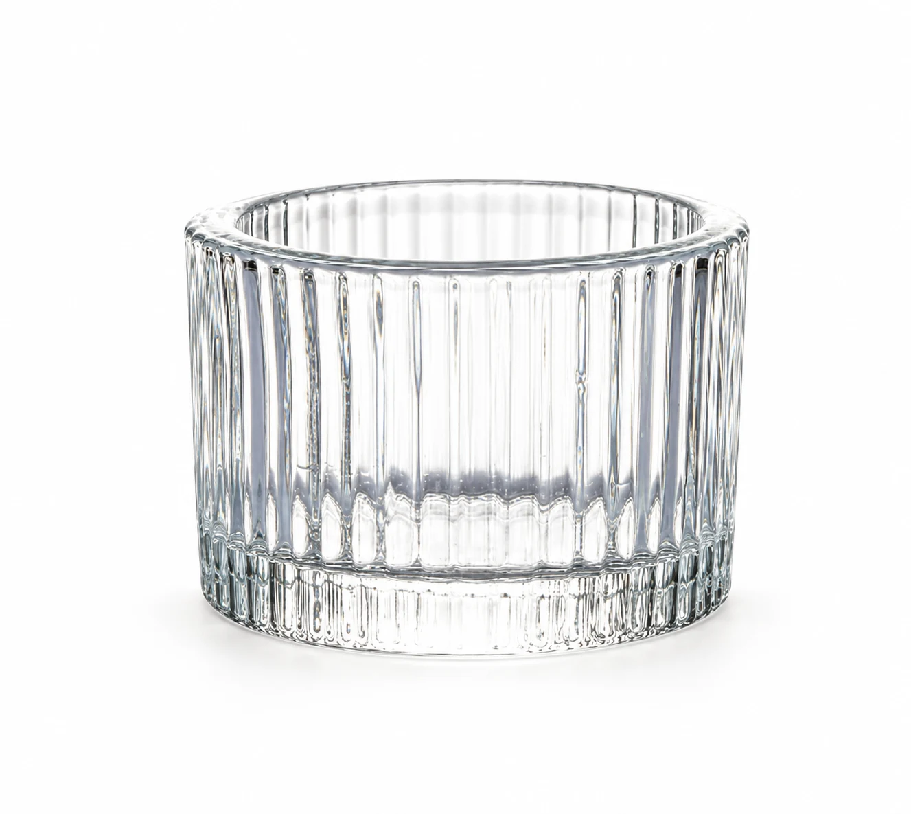 Ribbed Round Glass Candle Holder - VSS-CH-07 — clear