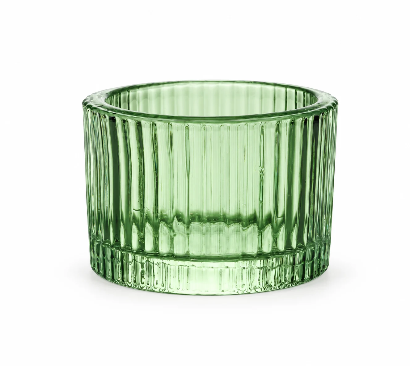 Ribbed Round Glass Candle Holder - VSS-CH-07 — green
