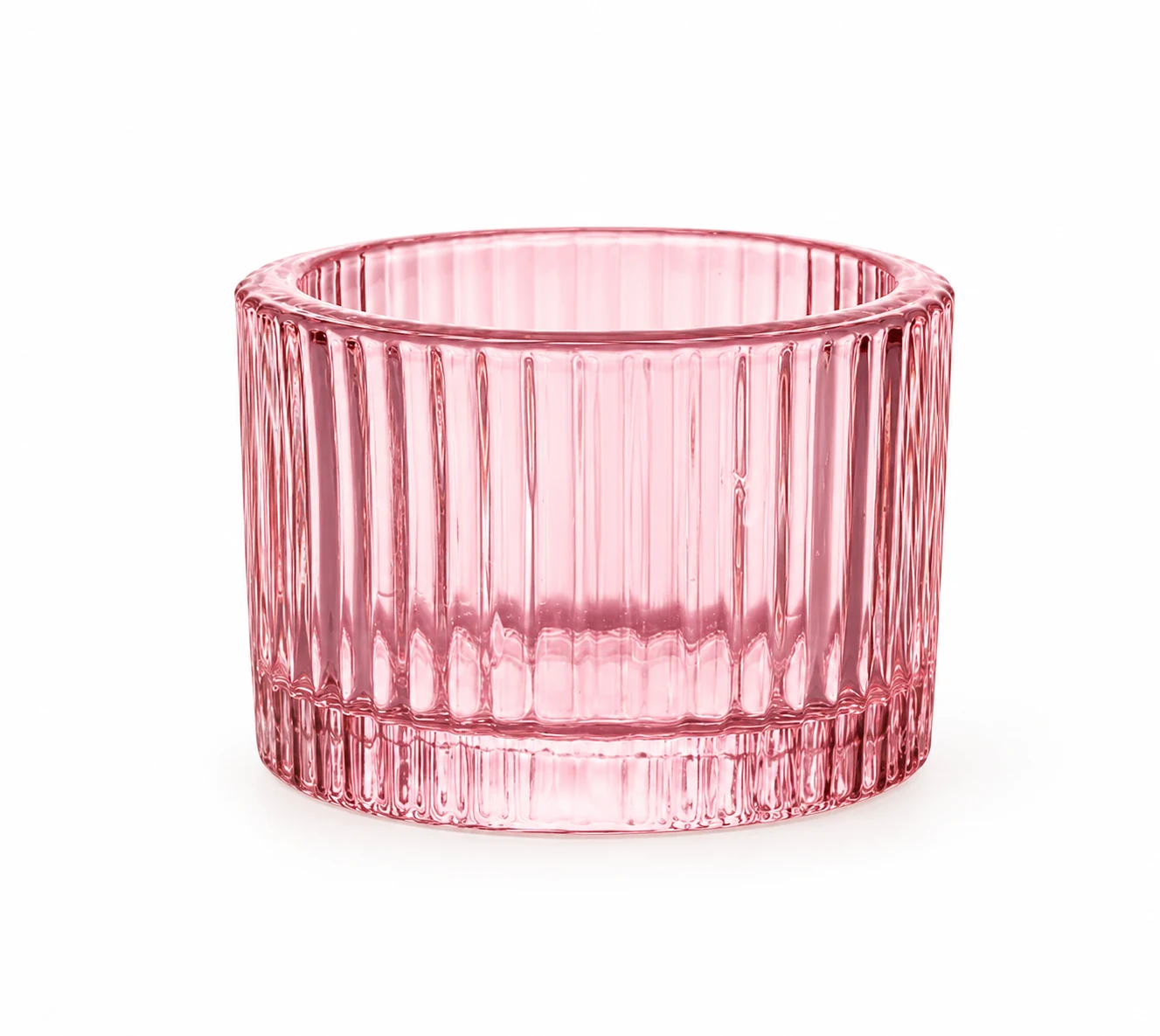 Ribbed Round Glass Candle Holder - VSS-CH-07 — pink