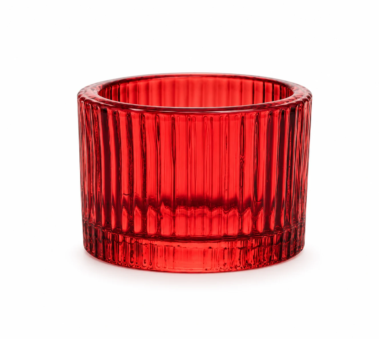 Ribbed Round Glass Candle Holder - VSS-CH-07 — red