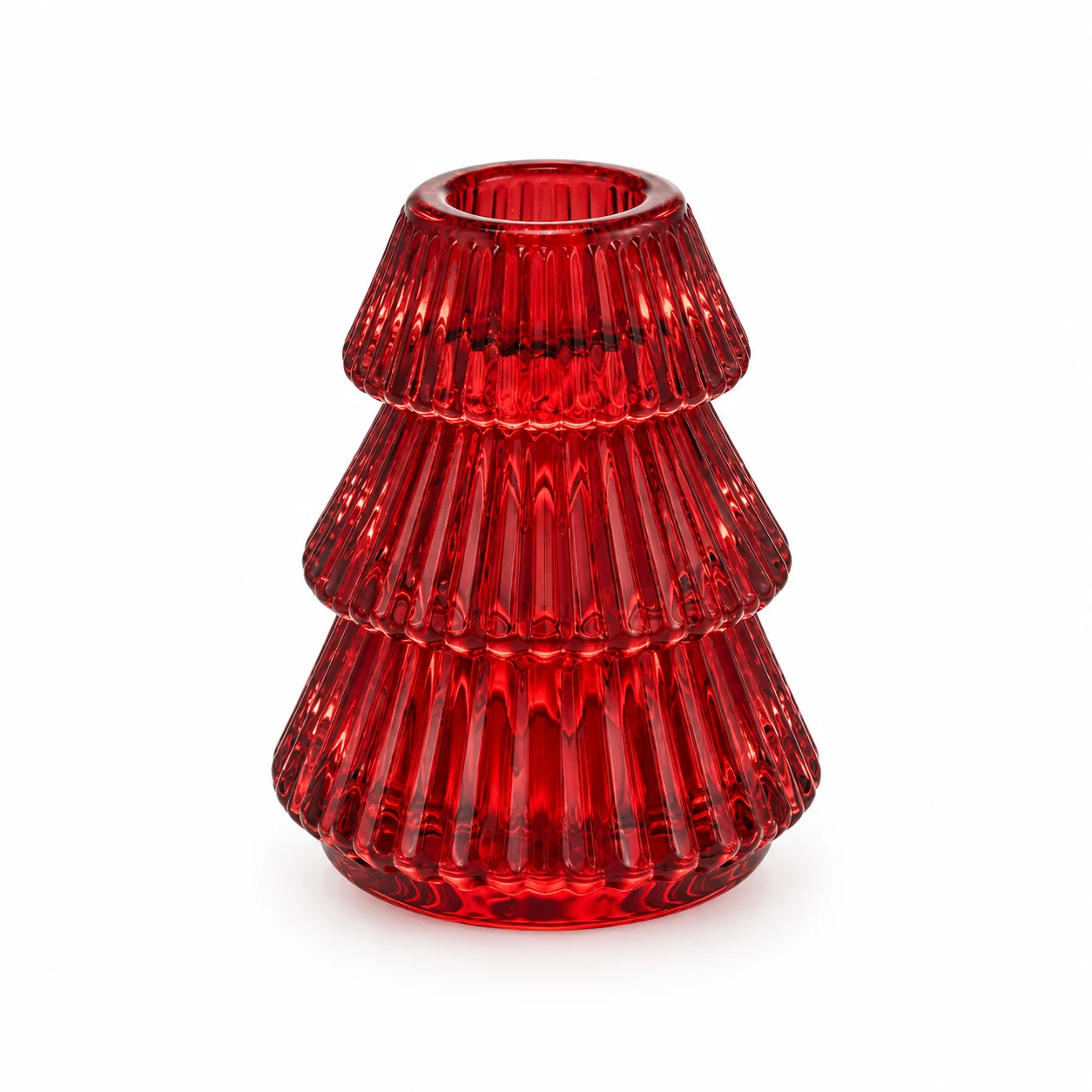 Christmas Tree-Shaped Glass Candle Holder - VSS-CH-09 — red