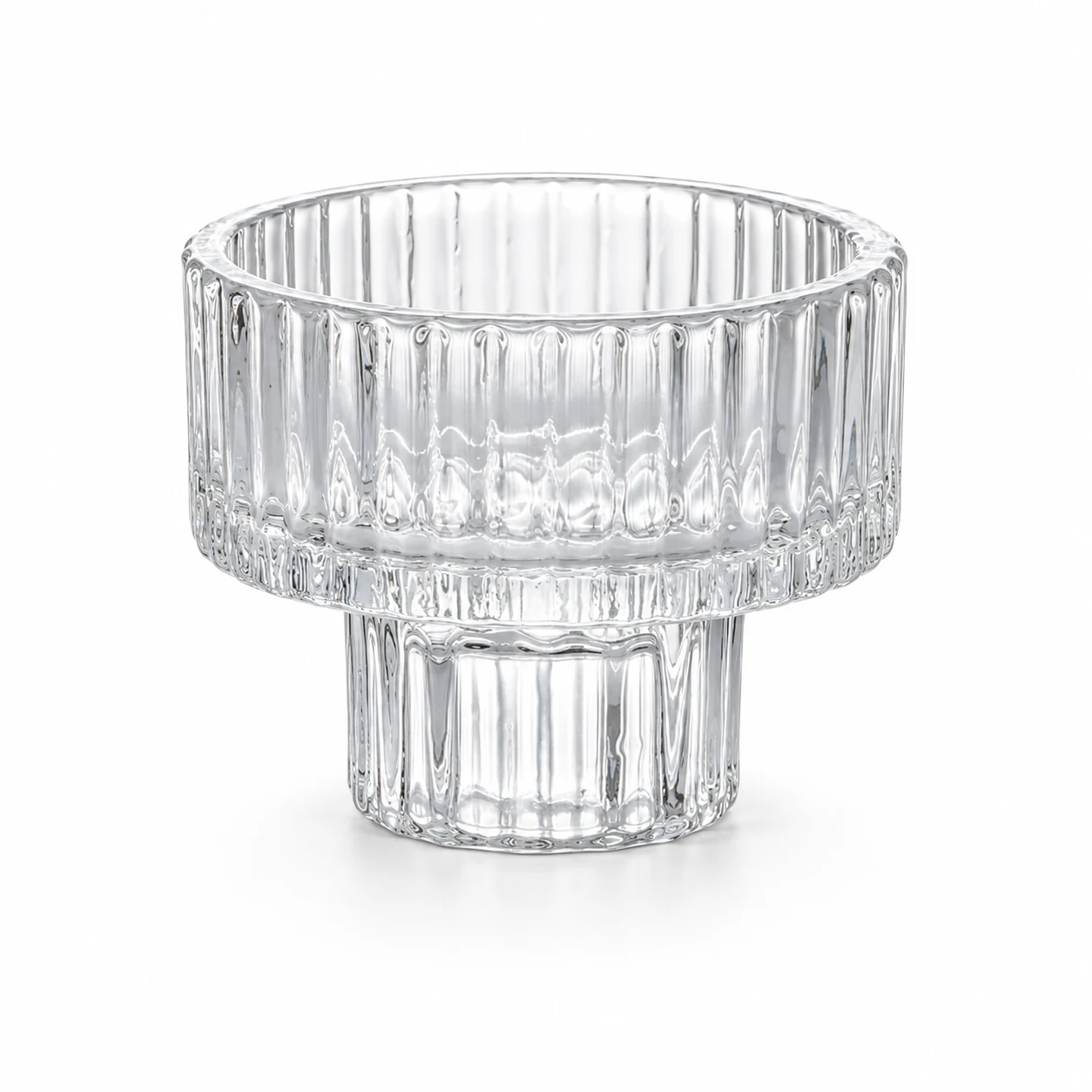 Ribbed Pedestal Glass Candle Holder - VSS-CH-10 — clear