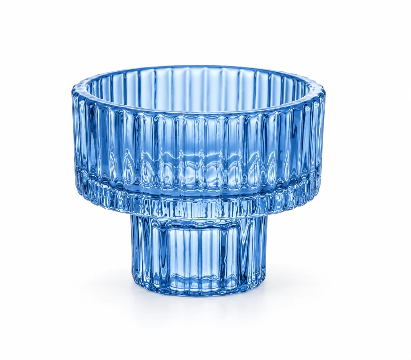 Ribbed Pedestal Glass Candle Holder - VSS-CH-10 — blue