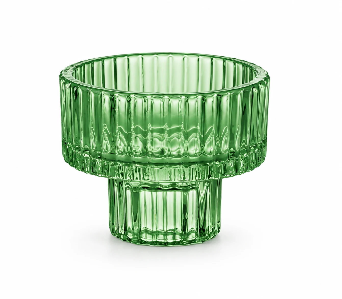 Ribbed Pedestal Glass Candle Holder - VSS-CH-10 — green